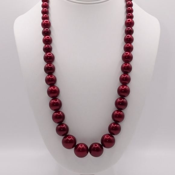 Vintage Dark Red Necklace with Matching Gold Tone Earrings - Post Back - Picture 4 of 5